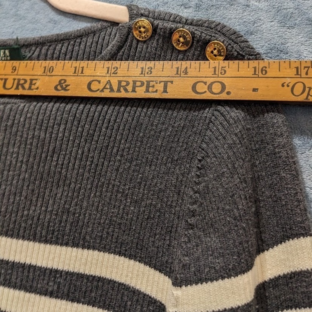 Lauren Ralph Lauren Womens Ribbed Pullover Sweater Gray Striped Crew Neck sz PL - Picture 5 of 11